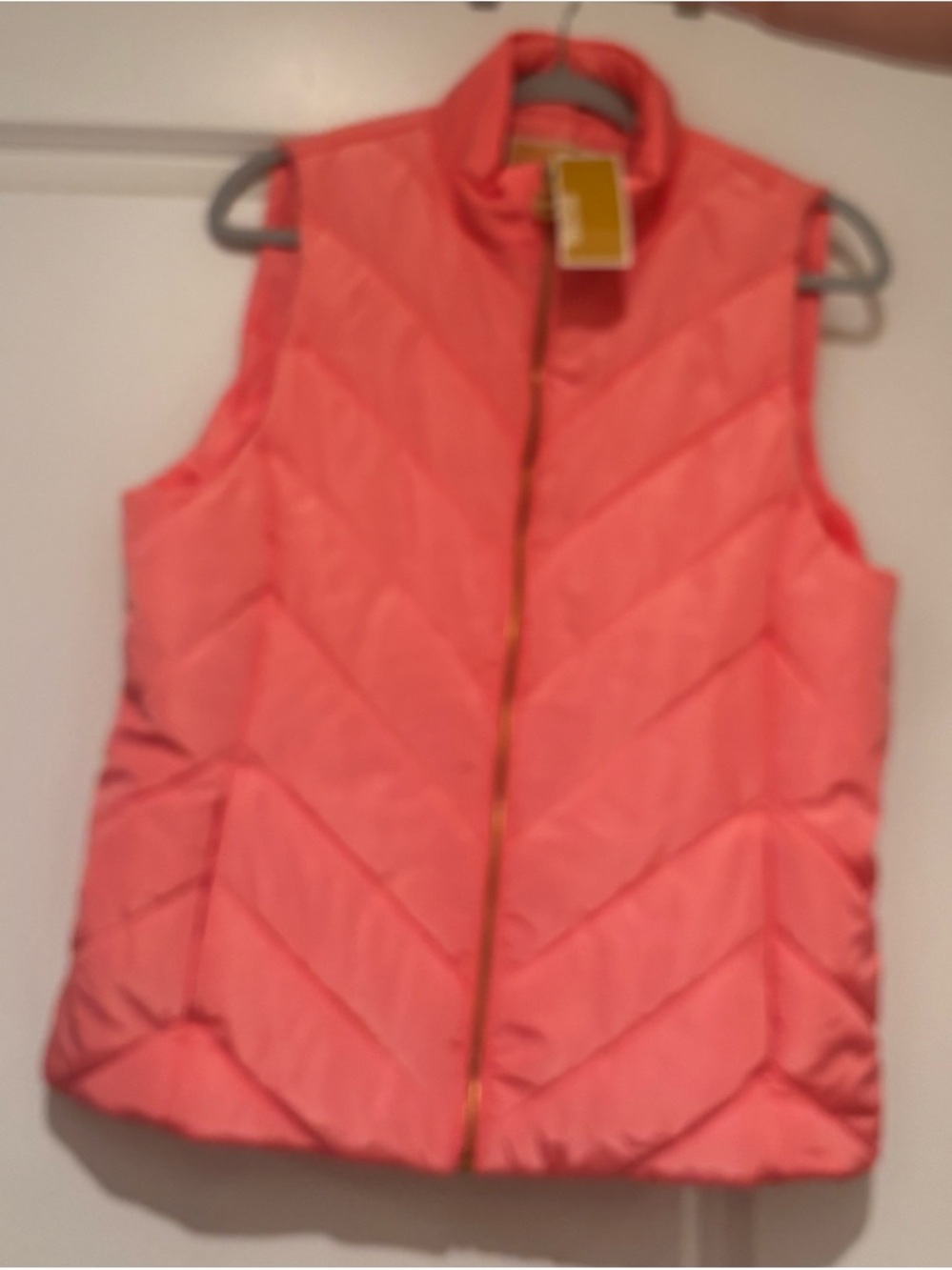 Michael Kors vibrant Bright Blush Quilted Sleeveless Puffer Vest L NWT